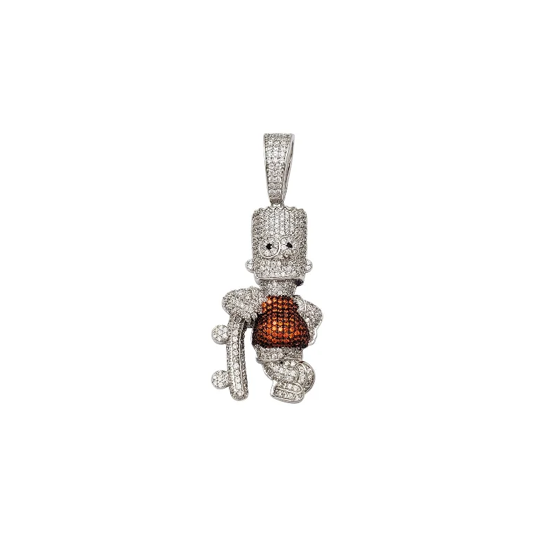 opal and gold earrings Iced-Out Simpson Character CZ Pendant (Silver)