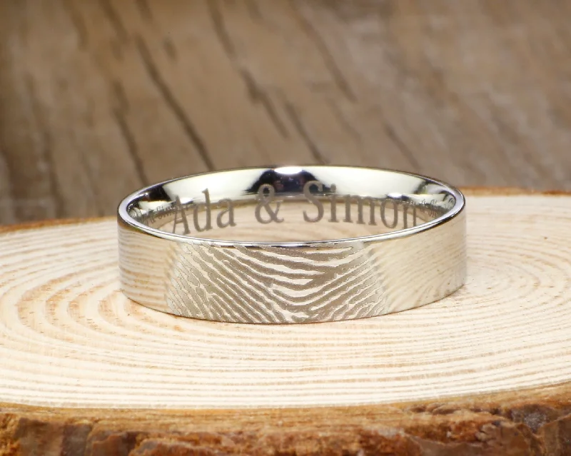 unique diamond tennis bracelet Your Actual Finger Print Rings, WEDDING RING - White Gold Tone Titanium Rings 6mm unique diamond tennis bracelet Your Actual Finger Print Rings, WEDDING RING - White Gold Tone Titanium Rings 6mm