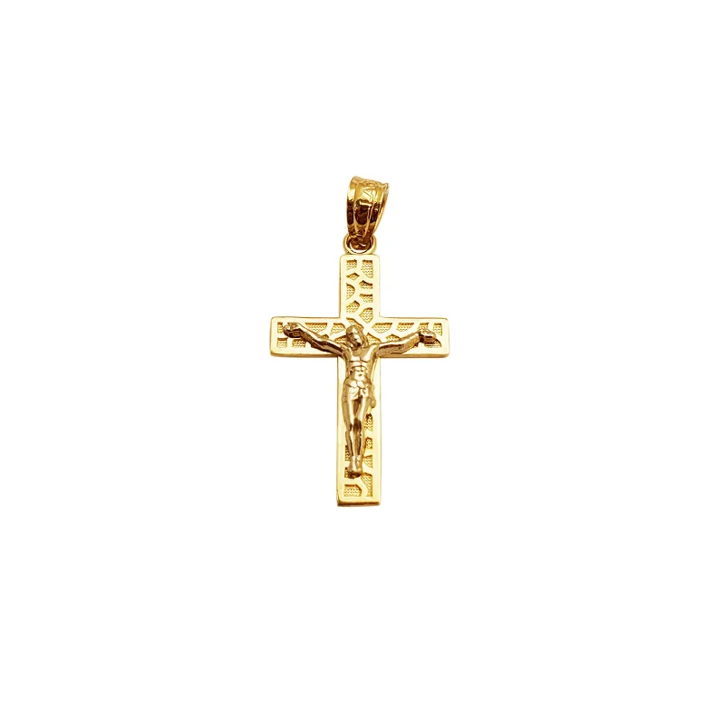 dainty gold chain earrings Mini Cobbled Crucifix Cross Pendant (14K)