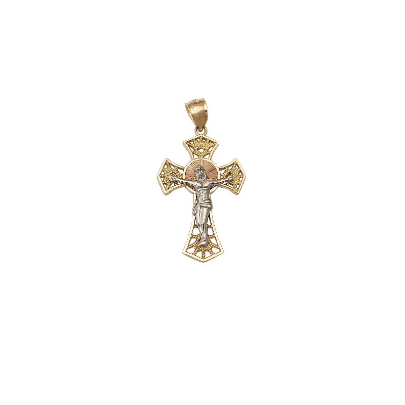 dainty rose gold anklet Tiny Fanned Crucifix Pendant (14K)