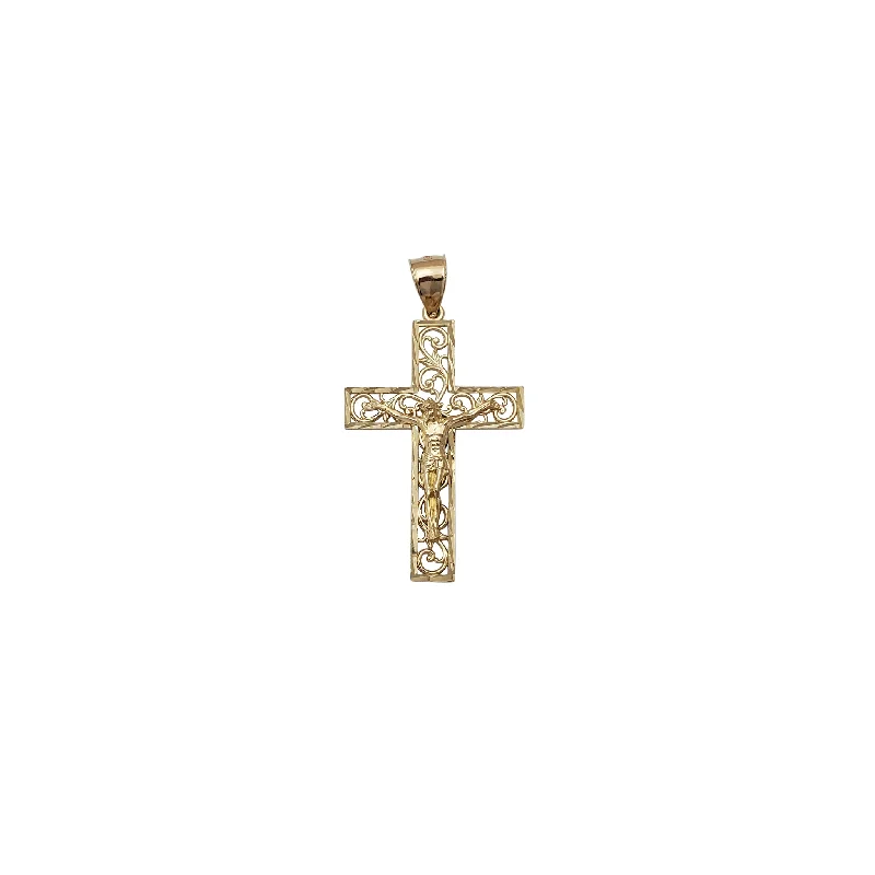 silver wedding band with engraving Diamond-Cut Sprout Crucifix Pendant (14K)