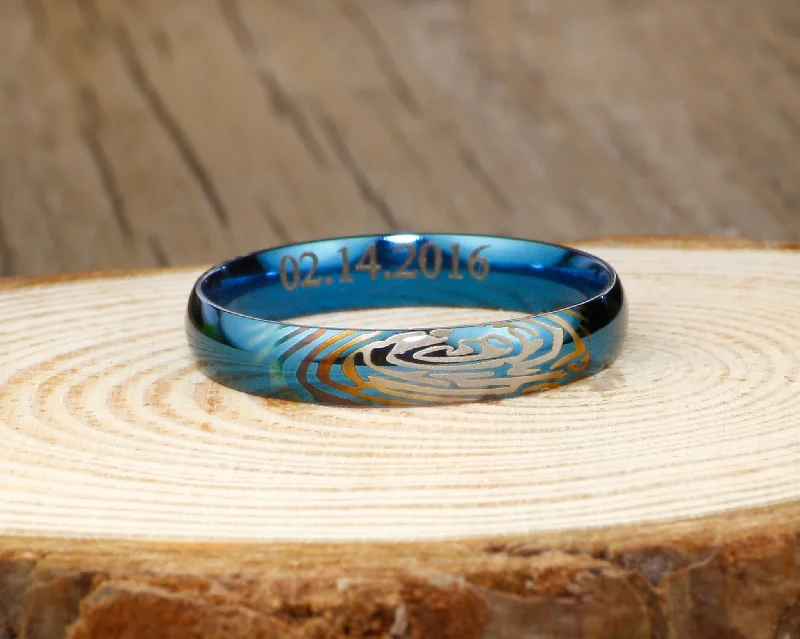 personalized zodiac birthstone necklace Your Actual Finger Print Rings, WEDDING RING - Blue Titanium Rings 4mm personalized zodiac birthstone necklace Your Actual Finger Print Rings, WEDDING RING - Blue Titanium Rings 4mm