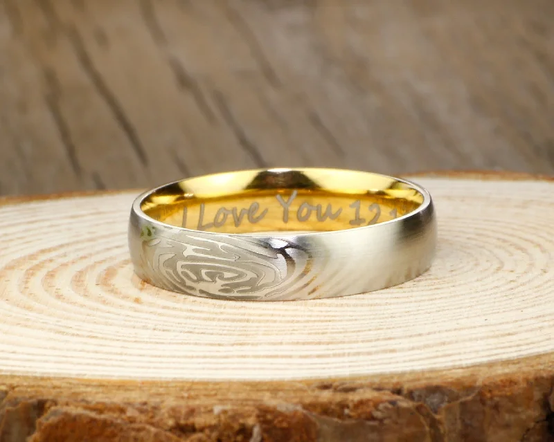 handcrafted gemstone toe ring Your Actual Finger Print Rings, Handmade Women Dome RINGS - Two Tone Gold Titanium Rings 5mm handcrafted gemstone toe ring Your Actual Finger Print Rings, Handmade Women Dome RINGS - Two Tone Gold Titanium Rings 5mm