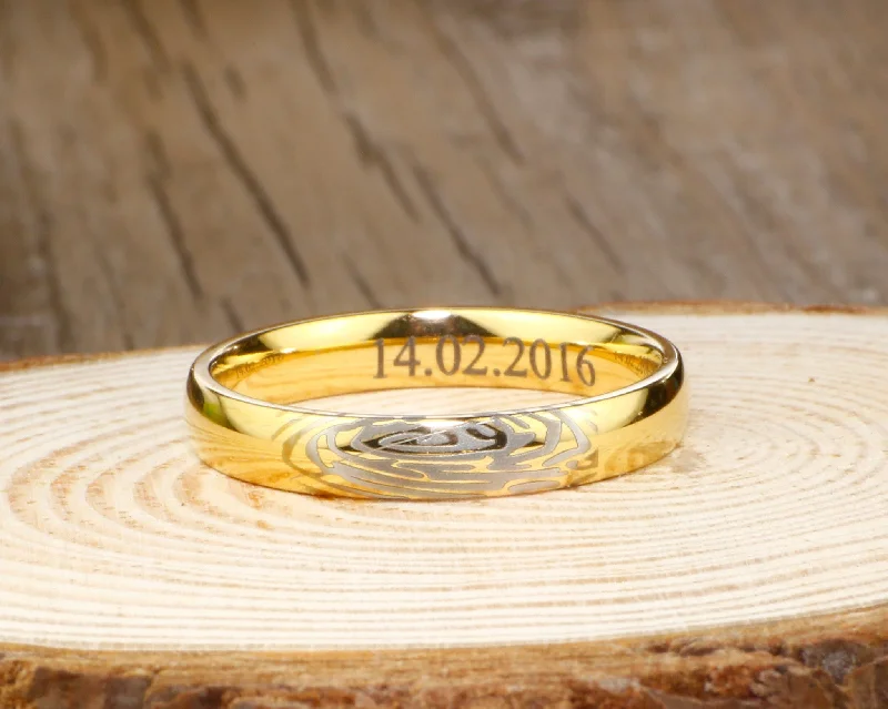 simple gold stacking rings Your Actual Finger Print Rings, Handmade 18K Gold Wedding Anniversary Ring 4mm simple gold stacking rings Your Actual Finger Print Rings, Handmade 18K Gold Wedding Anniversary Ring 4mm