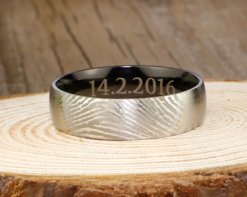 fine silver herringbone necklace Your Actual Finger Print Rings, Handmade Men Dome RINGS - Two Tone Black Titanium Rings 7mm fine silver herringbone necklace Your Actual Finger Print Rings, Handmade Men Dome RINGS - Two Tone Black Titanium Rings 7mm