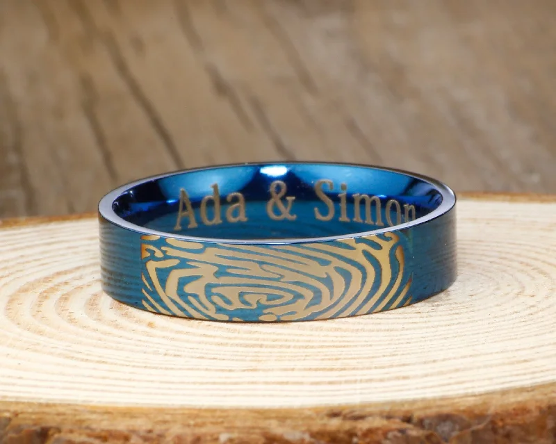 men’s titanium ring with diamonds Your Actual Finger Print Rings, PROMISE RING - Men Ring, Blue Flat Titanium Rings 6mm men’s titanium ring with diamonds Your Actual Finger Print Rings, PROMISE RING - Men Ring, Blue Flat Titanium Rings 6mm