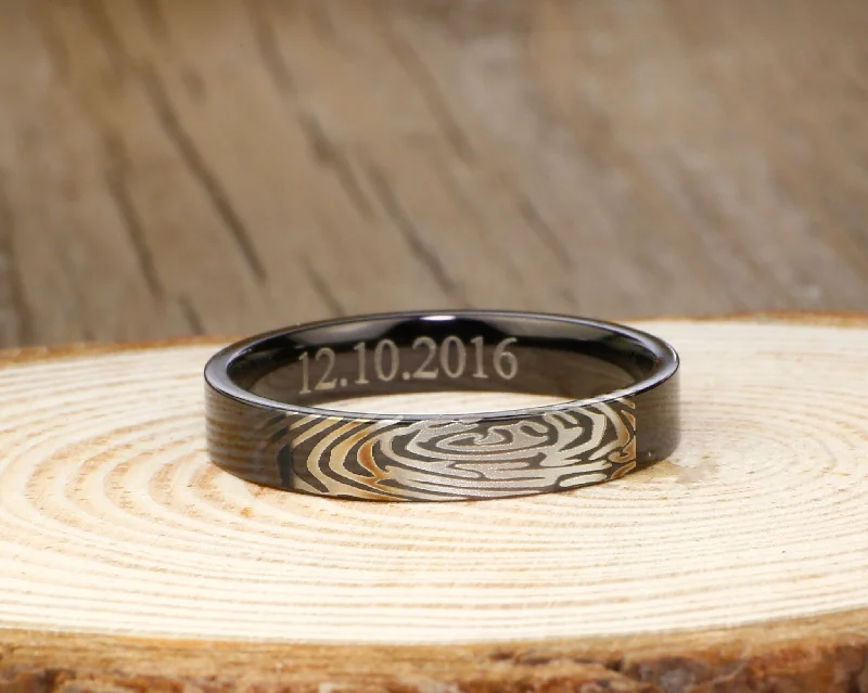 sterling silver dragonfly pendant Your Actual Finger Print Ring, WEDDING RING - Black Titanium Rings 4mm sterling silver dragonfly pendant Your Actual Finger Print Ring, WEDDING RING - Black Titanium Rings 4mm