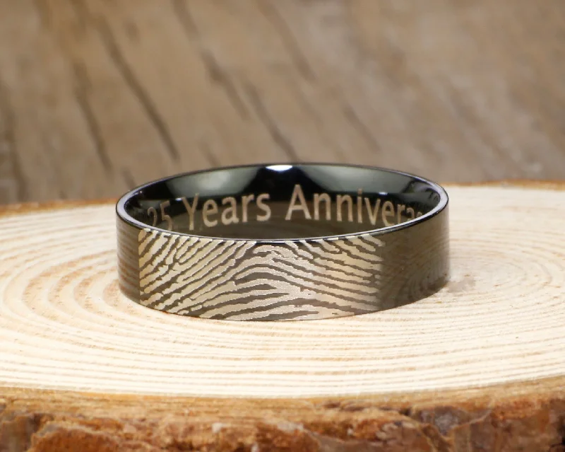 natural crystal pendant necklace Your Actual Finger Print Rings, WEDDING RING - Black Titanium Rings 6mm natural crystal pendant necklace Your Actual Finger Print Rings, WEDDING RING - Black Titanium Rings 6mm