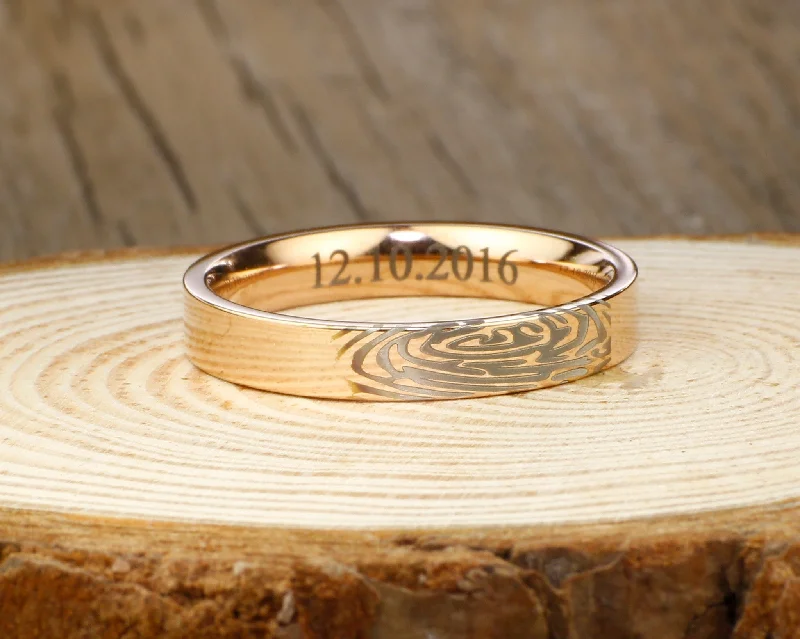 wedding anniversary diamond ring Your Actual Finger Print Rings, PROMISE RING - Rose Gold Titanium Rings 4mm wedding anniversary diamond ring Your Actual Finger Print Rings, PROMISE RING - Rose Gold Titanium Rings 4mm
