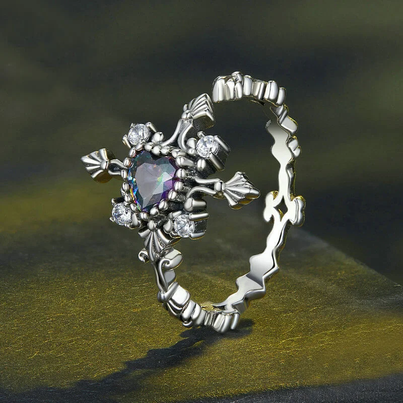 unique gemstone cocktail ring Cross Inlaid Heart-shaped Zircon Sterling Silver Open Ring unique gemstone cocktail ring Cross Inlaid Heart-shaped Zircon Sterling Silver Open Ring