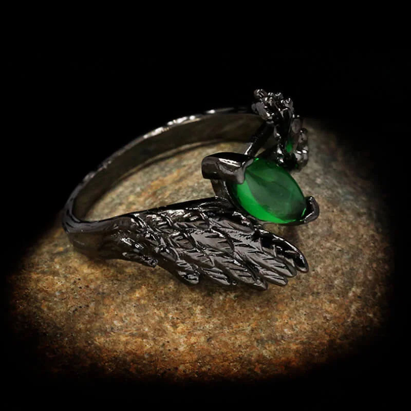 classic gemstone stud earrings Dark Angel Wing Brass Gothic Ring
