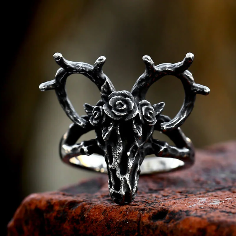 adjustable toe ring silver Deer And Rose Stainless Steel Skull Ring