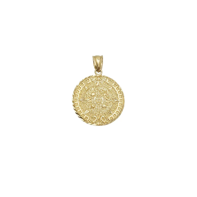 personalized pet photo necklace Diamond-cut Aztec Sun Calendar Pendant (14K)
