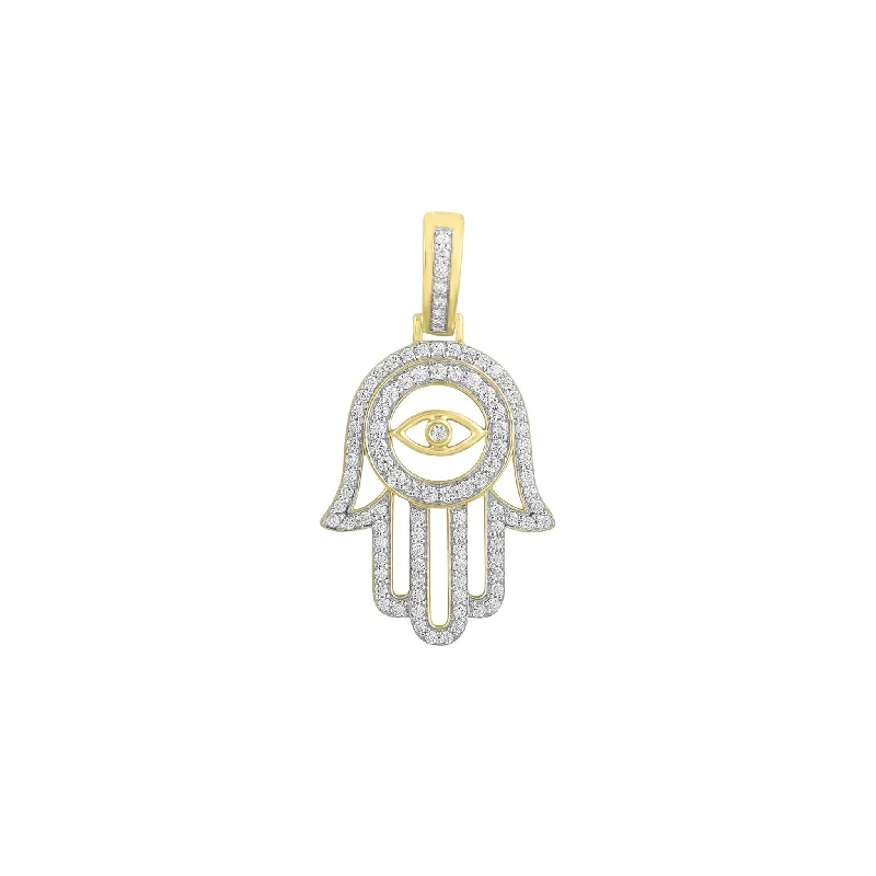 vintage rose gold engagement ring Diamond Evil Eye Hamsa Hand Pendant (14K)