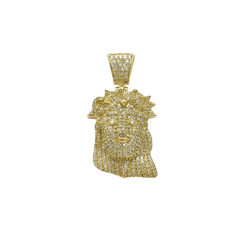 classic diamond solitaire necklace Diamond Jesus Head Pendant (14K)