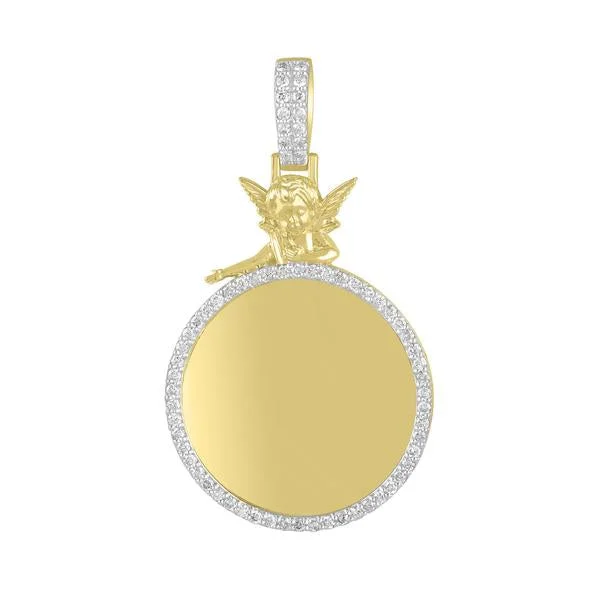 statement gemstone necklace handmade Diamond Round With Angel Picture Pendant (14K)