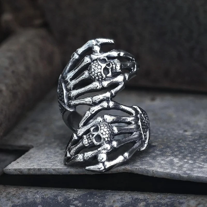 diamond tennis bracelet real Double Ghost Hand Stainless Steel Skull Ring