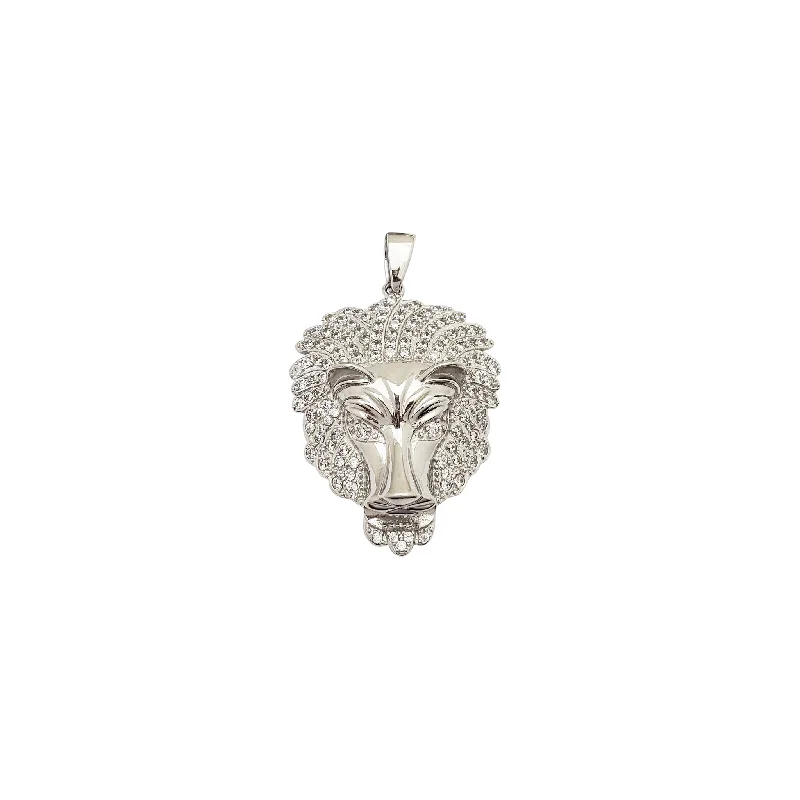 elegant pearl necklace with diamonds Elongated Lion Head CZ Pendant (Silver)