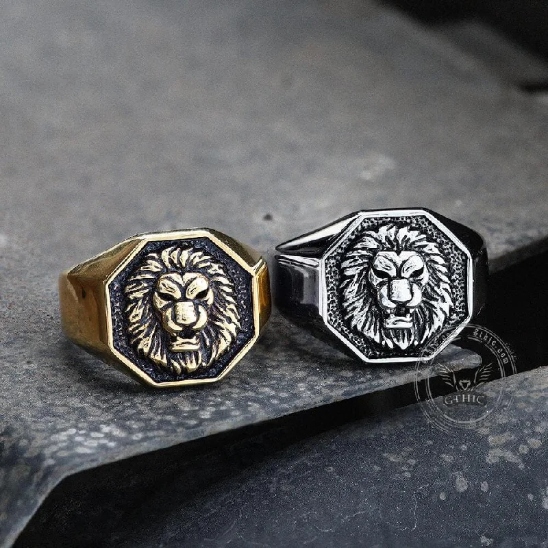 large vintage statement necklace Fierce Lion Stainless Steel Ring