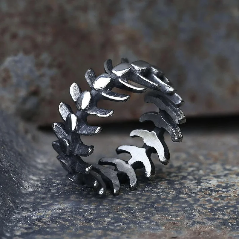 men’s woven leather bracelet Fishbone Stainless Steel Vertebrae Ring