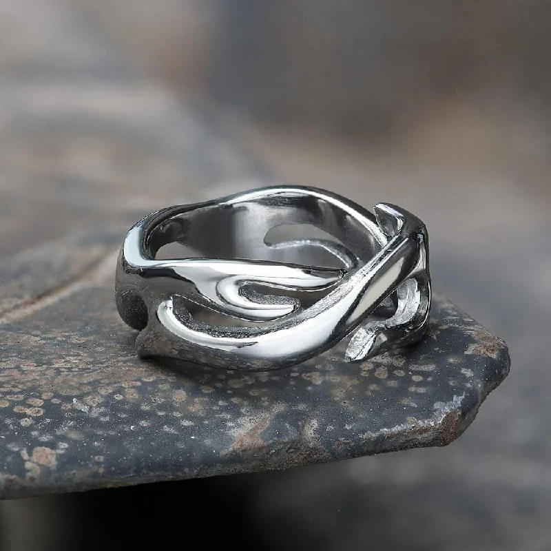 personalized name ring Flame Pattern Stainless Steel Ring