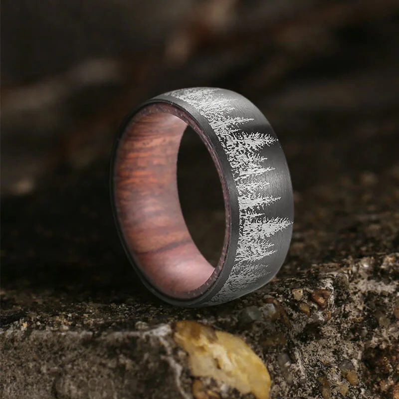minimalist cuff bracelet adjustable Forest Stainless Steel Wood Ring