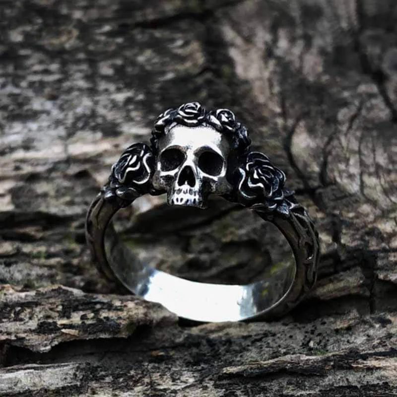 personalized couple rings Free Soul Never Dies Flower Skull Stainless Steel Wedding Ring