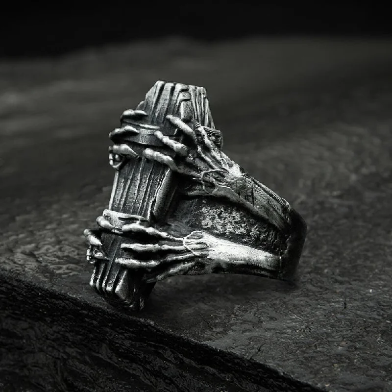 boho pearl charm bracelet Ghost Claw Coffin Stainless Steel Ring