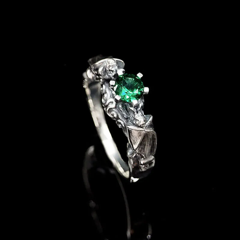 vintage Victorian brooch pin Gothic Bat Diopside Sterling Silver Ring