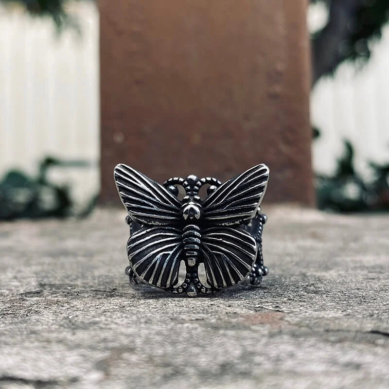 emerald cut diamond earrings Gothic Butterfly Stainless Steel Animal Ring