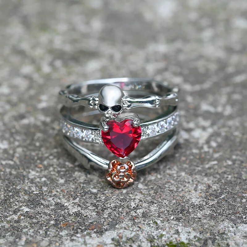 vintage citrine ring Gothic Heart Zircon Skull Brass Ring