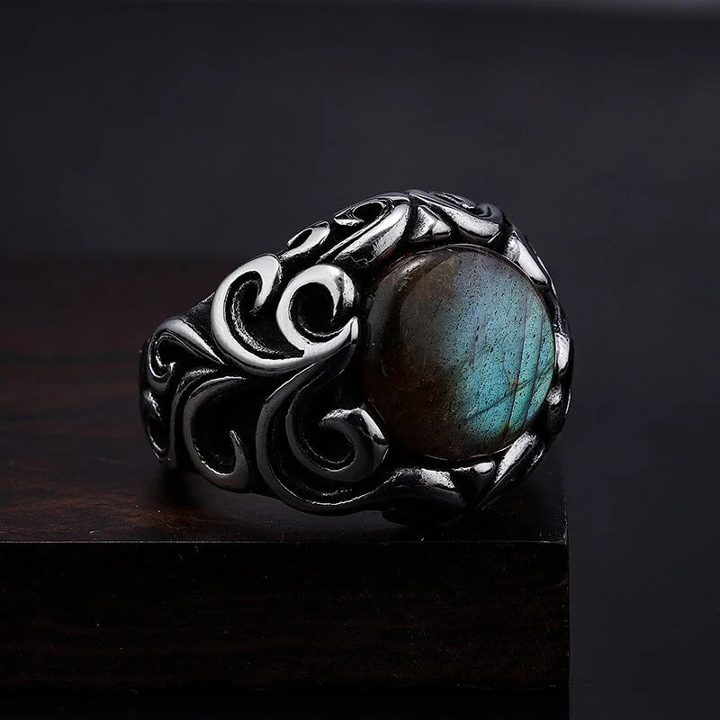 modern geometric silver ring Gothic Moonstone Stainless Steel Ring