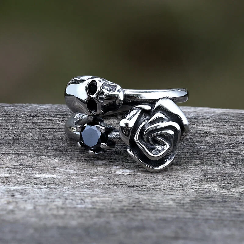 black diamond stud earrings Gothic Rose Skull Stainless Steel Ring