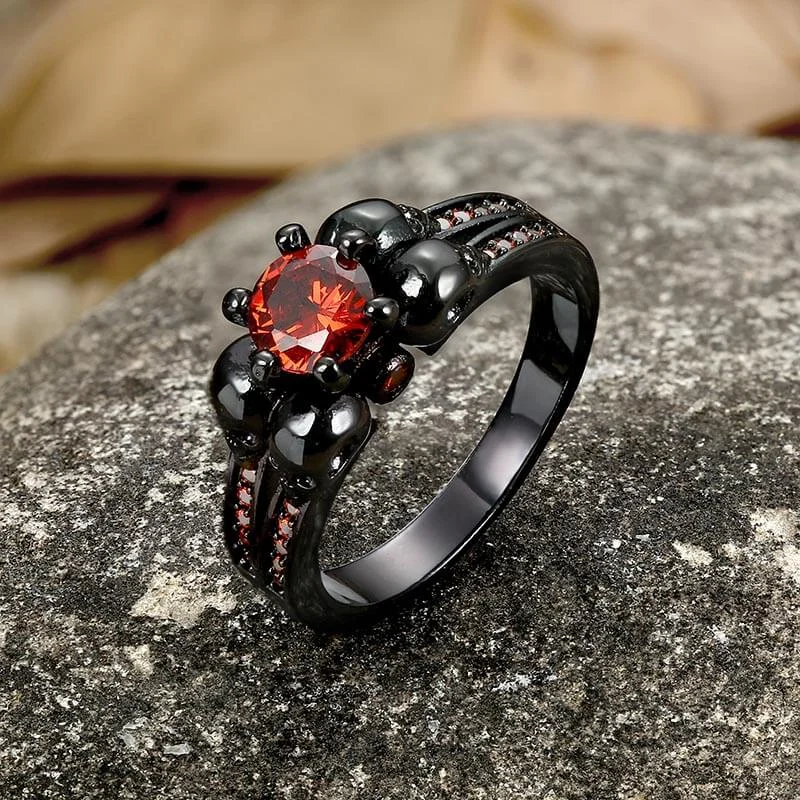 celestial moon and star necklace Gothic Skulls Red Zircon Brass Ring