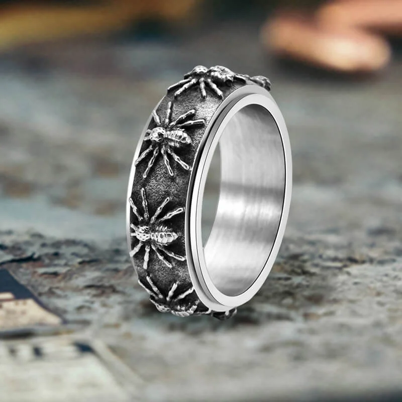 celestial sunburst necklace gold Gothic Spider Pattern Stainless Steel Spinner Ring