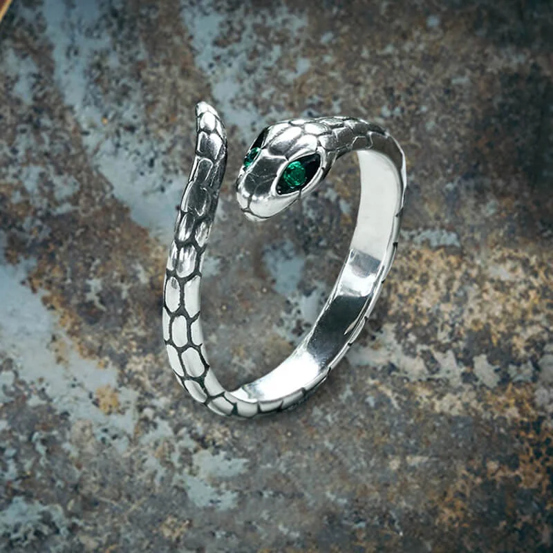 diamond wedding band for women Green Eye Snake Stainless Steel Ring
