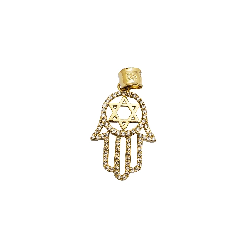 tiny opal stud earrings Hamsa with the Star David Pendant (14K)
