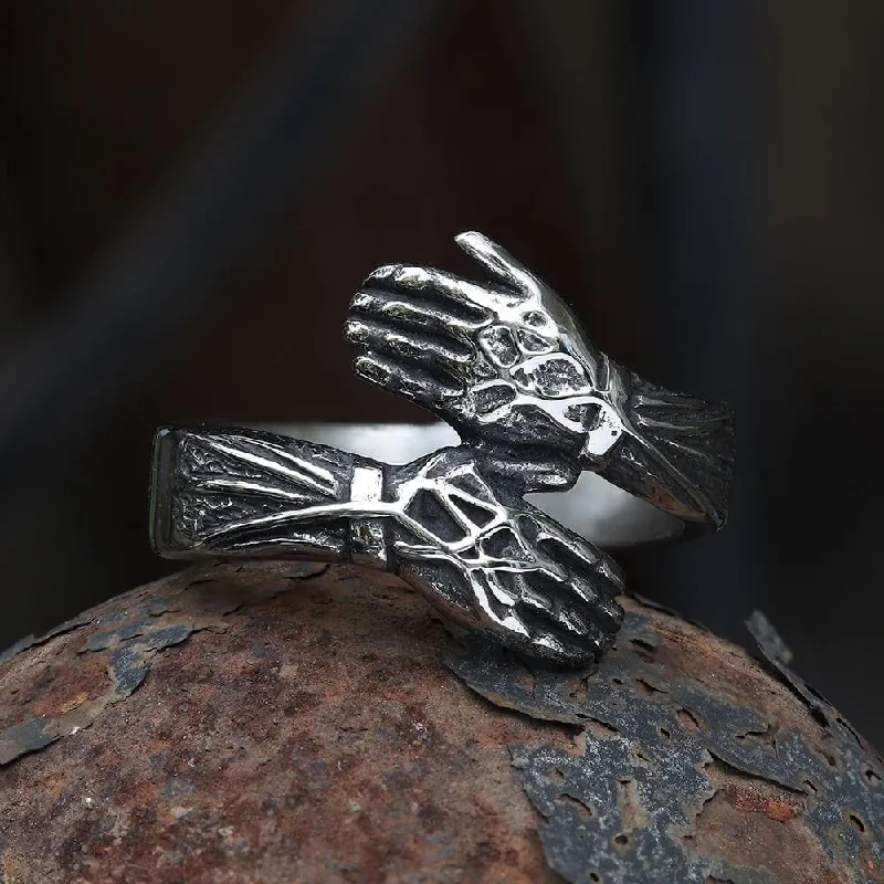 bold statement ring chunky Hugging Hands Stainless Steel Ring
