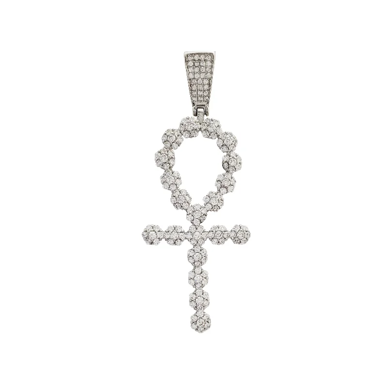 celestial zodiac sign necklace Iced-Out Ankh Pendant (Silver)