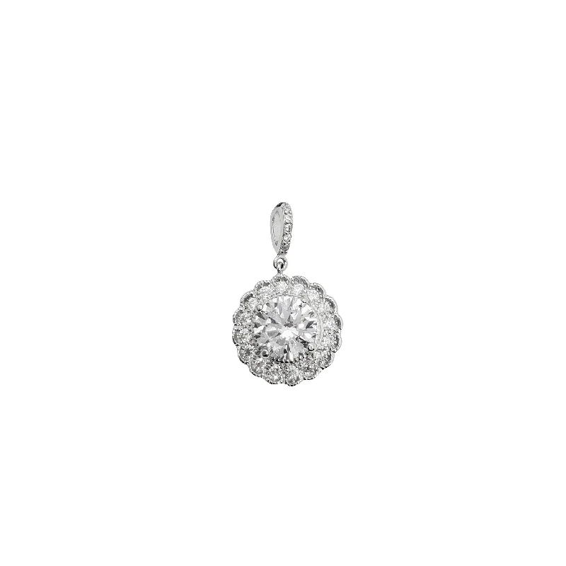 bohemian gemstone choker Iced-Out Flower Pendant (Silver)