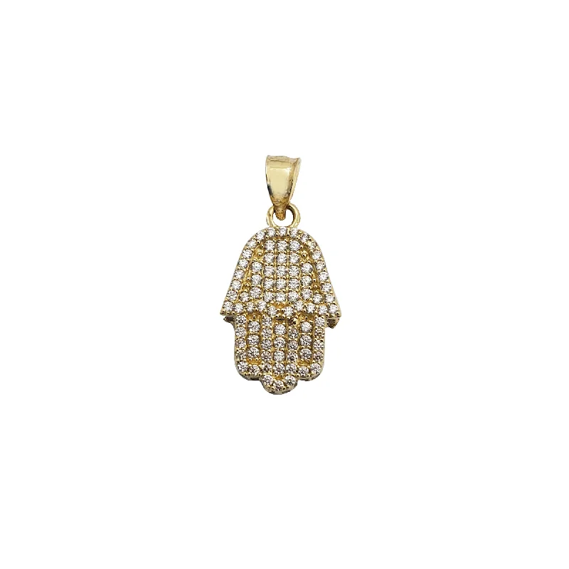round cut diamond engagement ring Iced-Out Hamsa Pendant (14K)