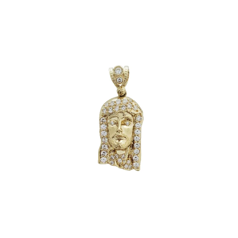 elegant drop earrings wedding Iced-Out Jesus Head Pendant (14K)