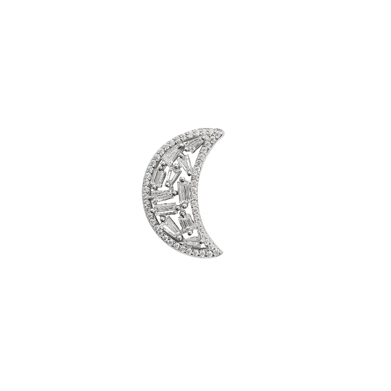 hammered silver pendant necklace Iced-Out Moon Pendant (Silver)