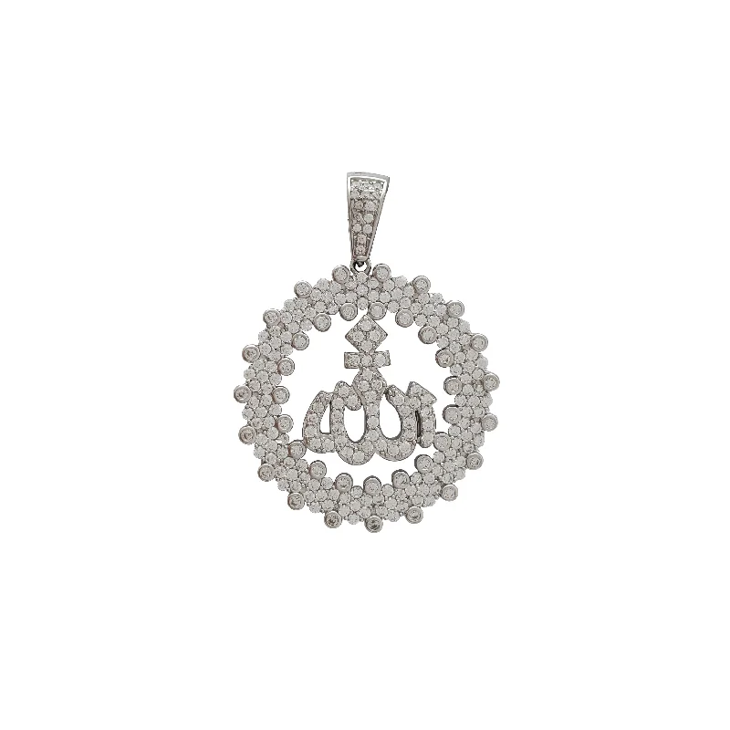 antique filigree wedding band Iced-Out Round Allah Pendant (Silver)