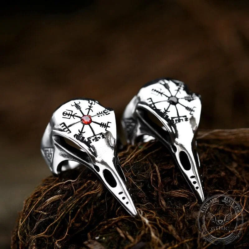 elegant pearl bridal set Icelandic Vegvisir Raven Stainless Steel Ring
