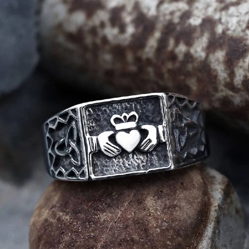 cubic zirconia eternity necklace Irish Claddagh Stainless Steel Celtic Knots Ring