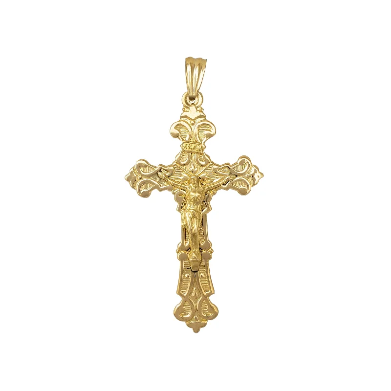 handmade copper wire ring IRNI Fleur de Lis Crucifix Cross Pendant (14K)