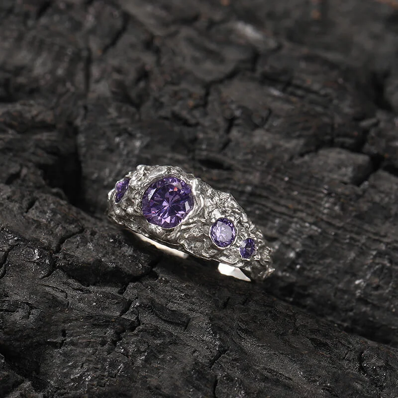 handmade raw stone engagement ring Irregular Lava Texture Sterling Silver Open Ring handmade raw stone engagement ring Irregular Lava Texture Sterling Silver Open Ring