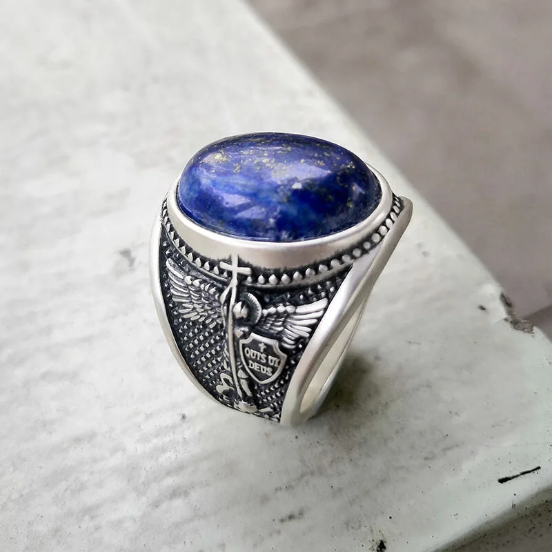 aquamarine birthstone necklace March Lapis Lazuli Archangel Michael Sterling Silver Gemstone Ring