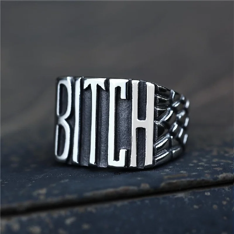 simple engraved wedding ring Letters BITCH Stainless Steel Ring
